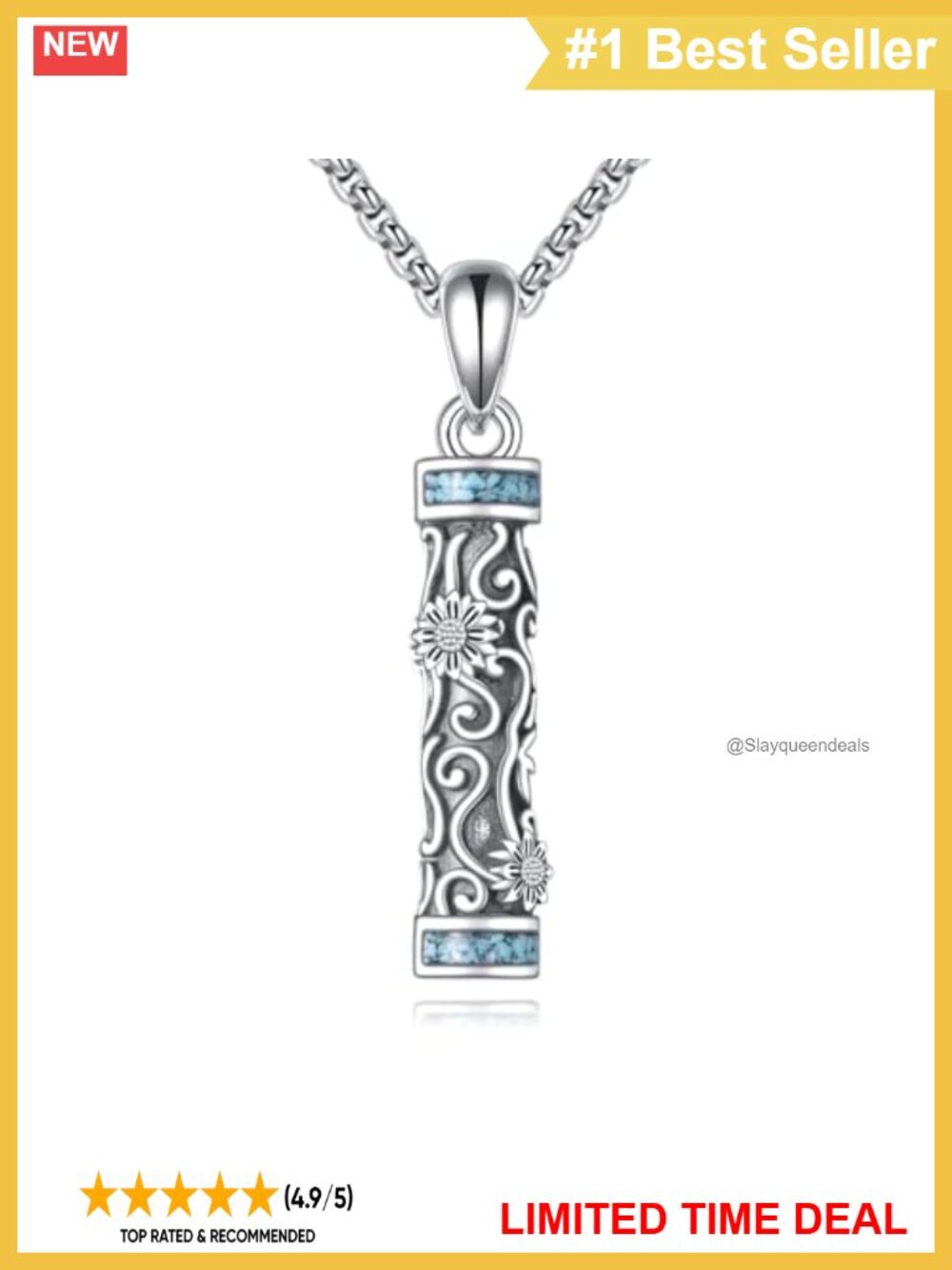 925 Sterling Silver Sunflower Urn Necklace for Ashes Memorial Pendant Keepsake